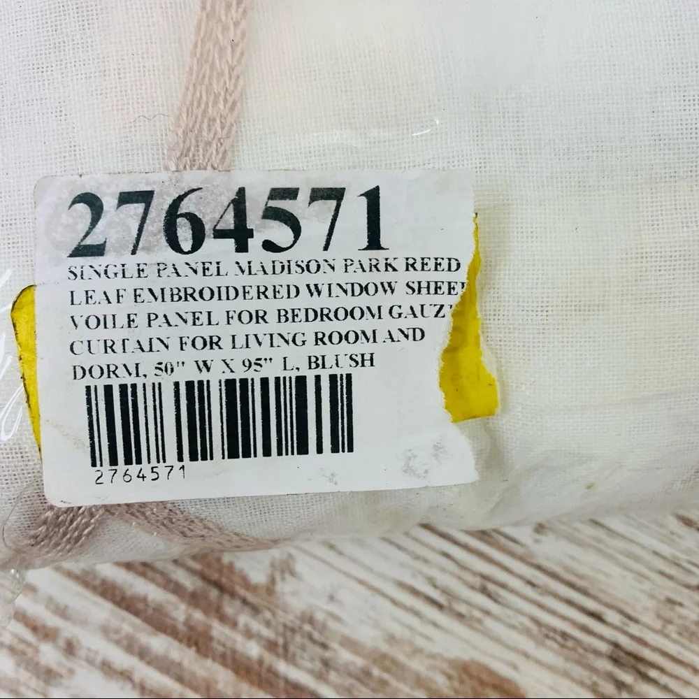 MADISON PARK Reed Leaf Embroidered Window Sheer Voile Panel Blush 50 x 95 NEW